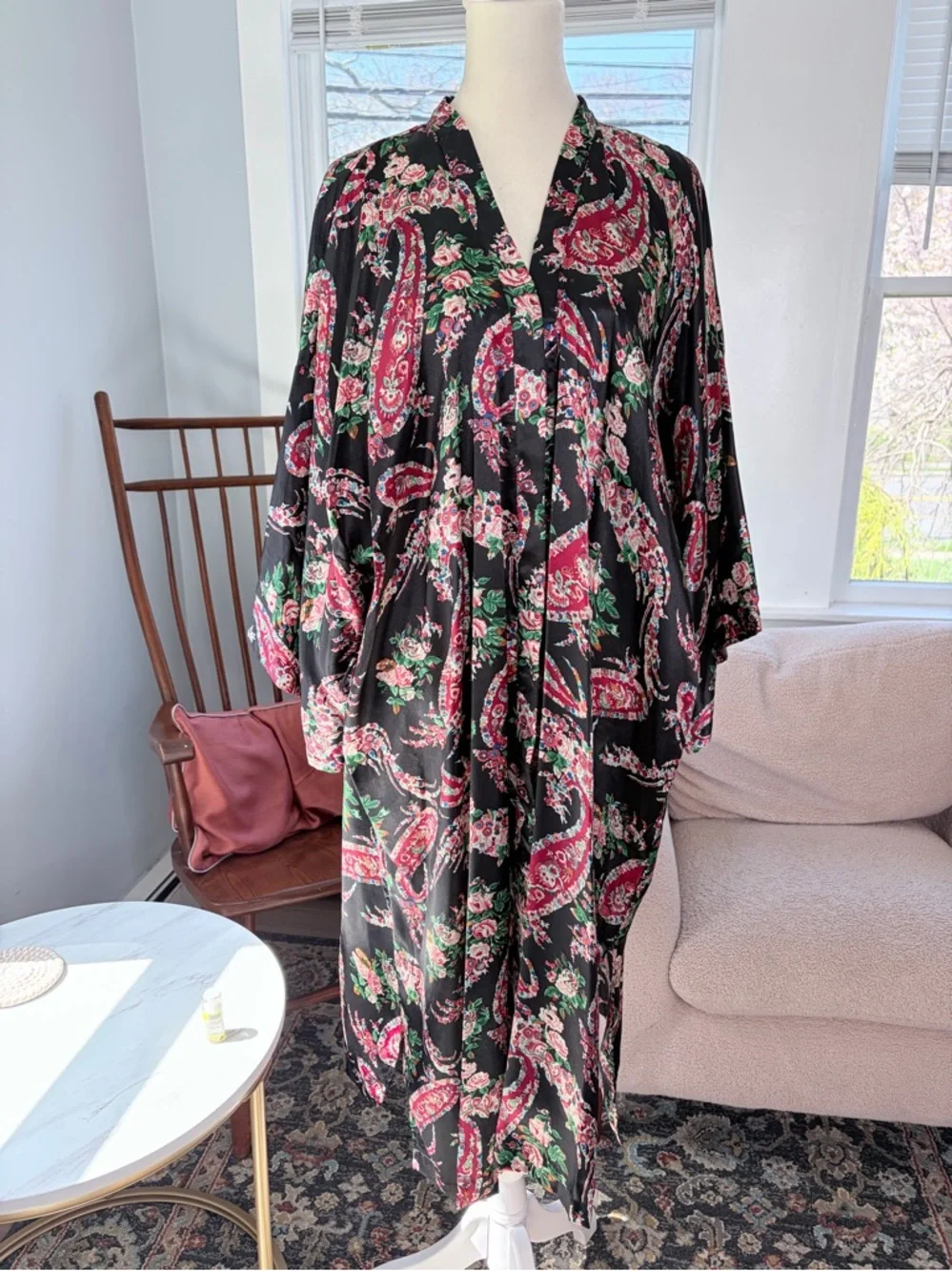 Vintage Victoria's Secret Black Paisley Floral Kimono OS - Picture 2 of 7